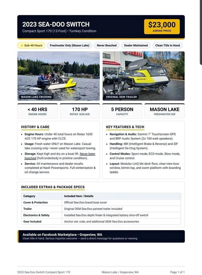 2023 Sea Doo compact sport 130